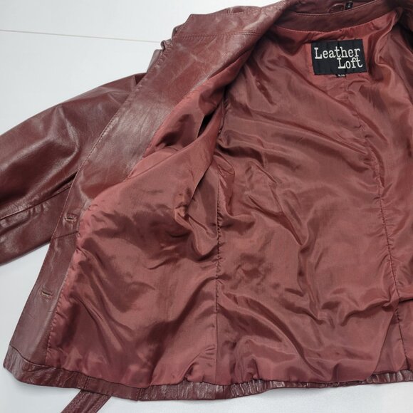 Vintage Leather Loft 100% Leather OxBlood Burgundy Belted Jacket Size 9/10 - Picture 8 of 14